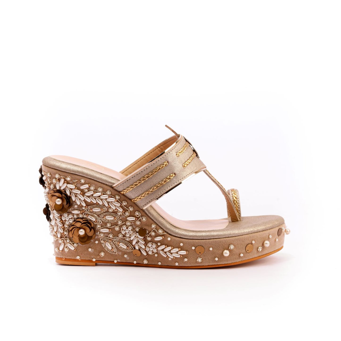 Gold Embroidered Bridal Wedges