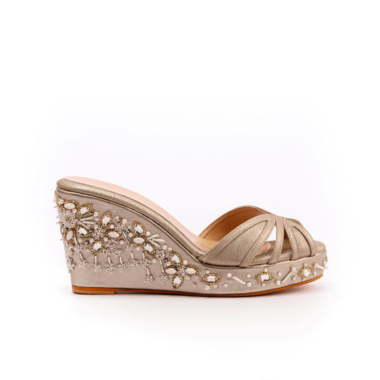 Gold Embroidered Bridal Wedges