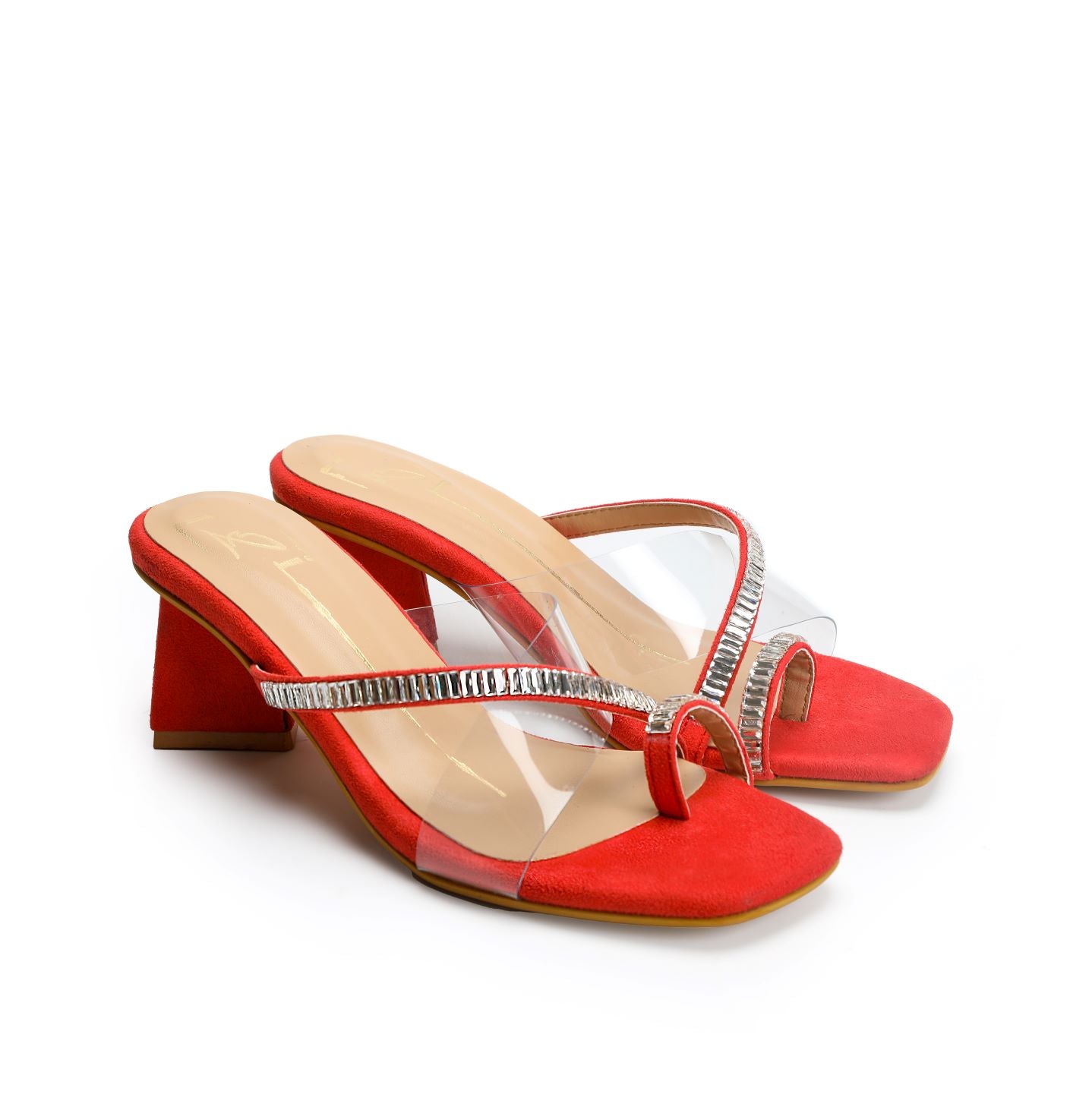 Red Suede Open Toe Chunky Heels Buckle Ankle Strap Sandals|FSJshoes